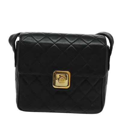 CHANEL Matelasse Shoulder Bag Lamb Skin Black Gold CC bs19046