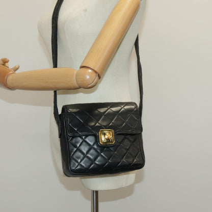 CHANEL Matelasse Shoulder Bag Lamb Skin Black Gold CC bs19046
