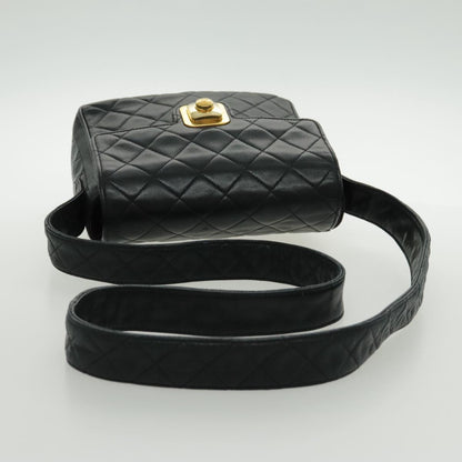 CHANEL Matelasse Shoulder Bag Lamb Skin Black Gold CC bs19046