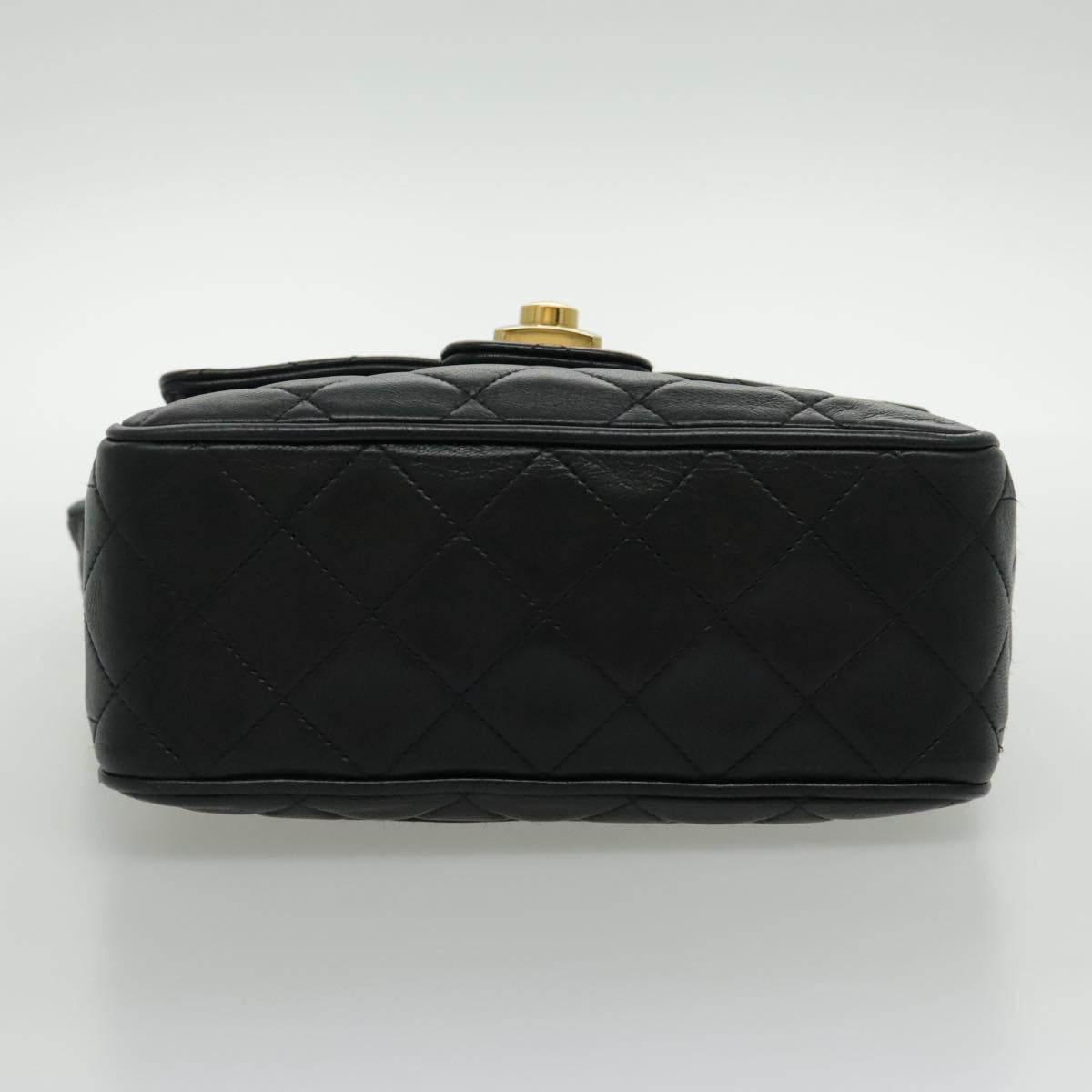 CHANEL Matelasse Shoulder Bag Lamb Skin Black Gold CC bs19046