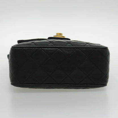 CHANEL Matelasse Shoulder Bag Lamb Skin Black Gold CC bs19046