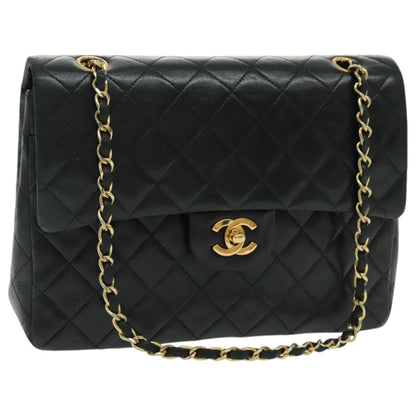 CHANEL Matrasse Chain Shoulder Bag Lamb Skin Black Gold CC bs19047A