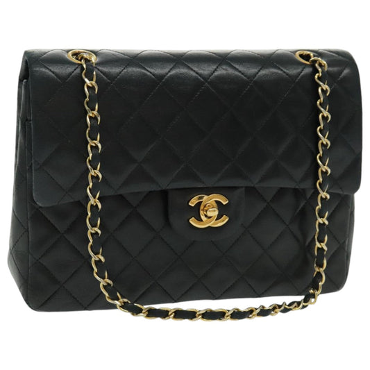 CHANEL Matrasse Chain Shoulder Bag Lamb Skin Black Gold CC bs19047A