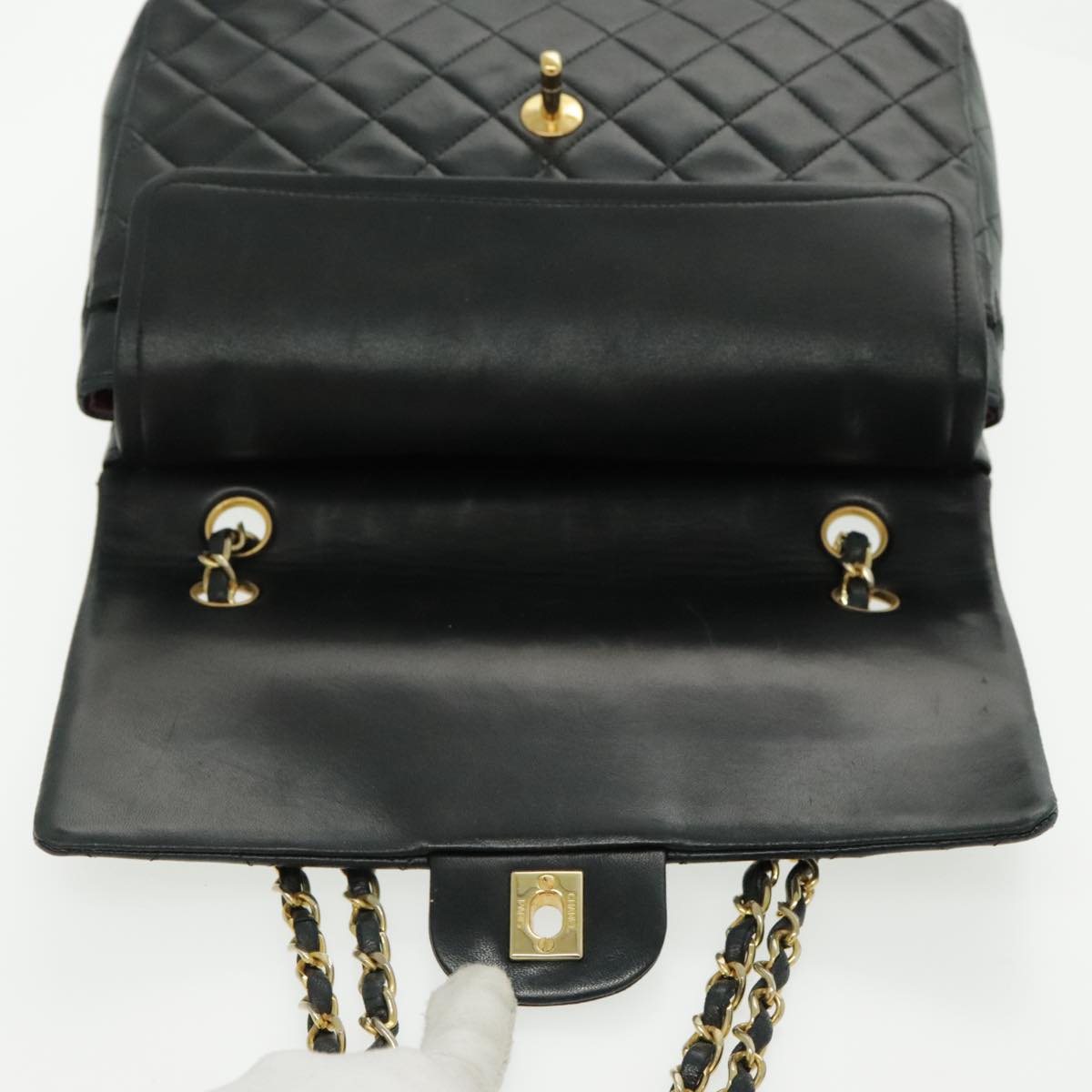 CHANEL Matrasse Chain Shoulder Bag Lamb Skin Black Gold CC bs19047A