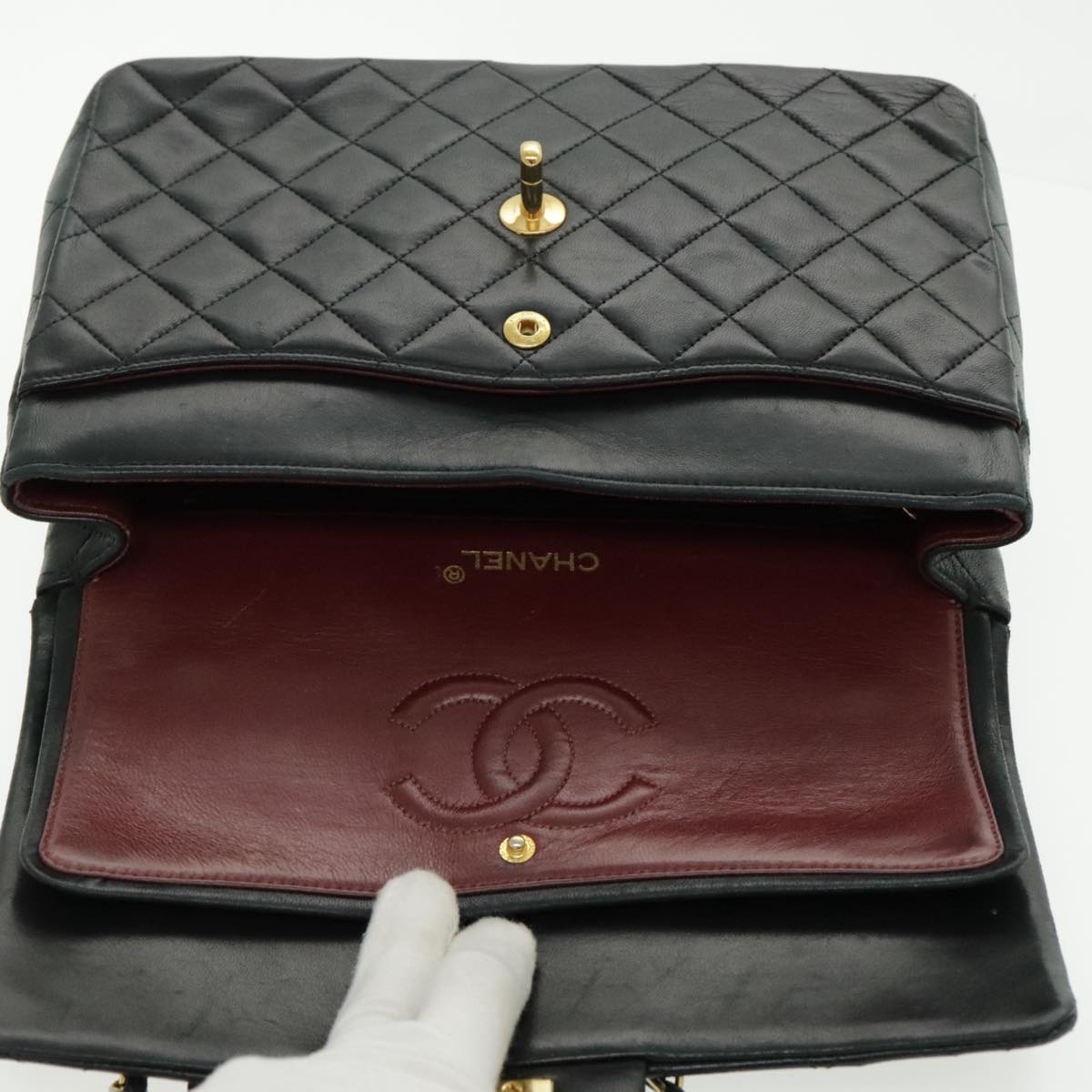 CHANEL Matrasse Chain Shoulder Bag Lamb Skin Black Gold CC bs19047A