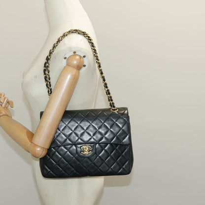 CHANEL Matrasse Chain Shoulder Bag Lamb Skin Black Gold CC bs19047A