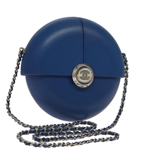 CHANEL Chain Shoulder Bag Lamb Skin Blue CC bs19049A