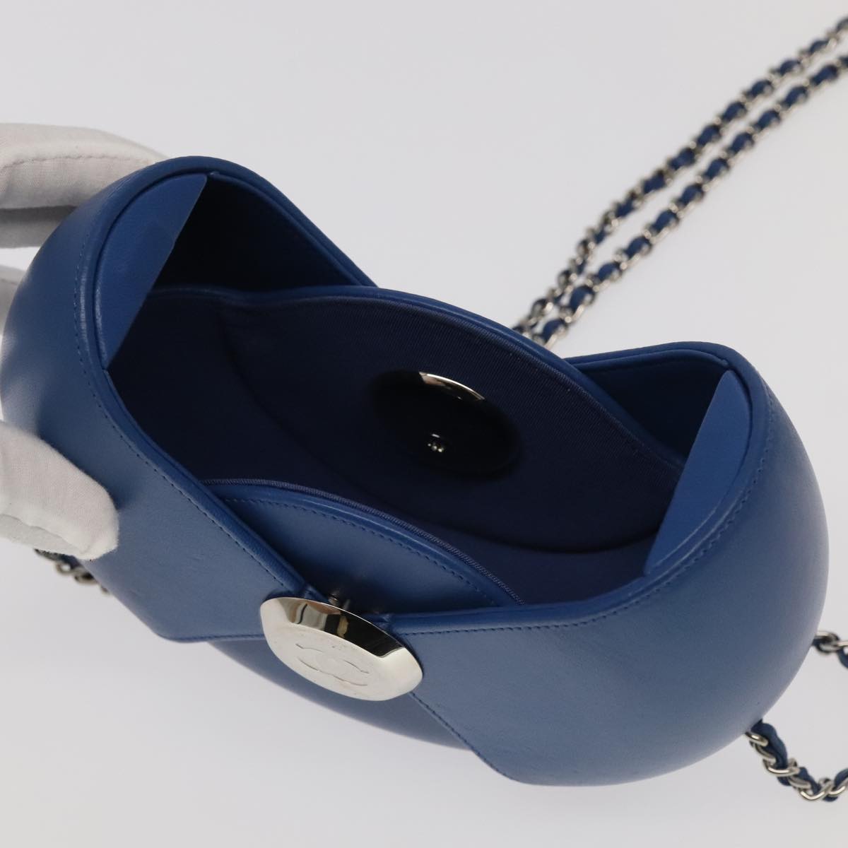 CHANEL Chain Shoulder Bag Lamb Skin Blue CC bs19049A