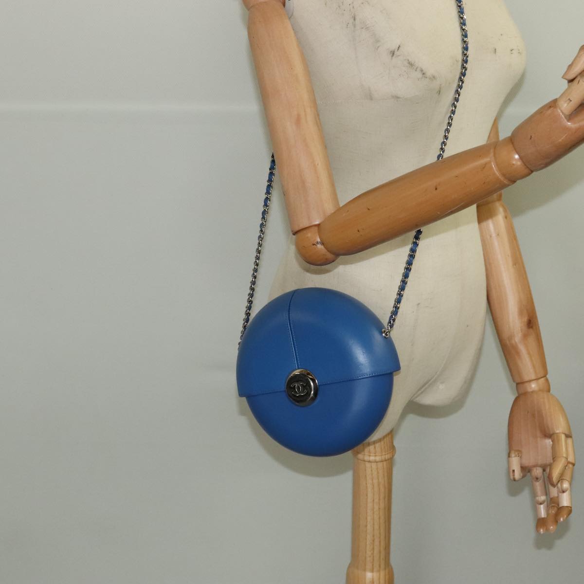 CHANEL Chain Shoulder Bag Lamb Skin Blue CC bs19049A