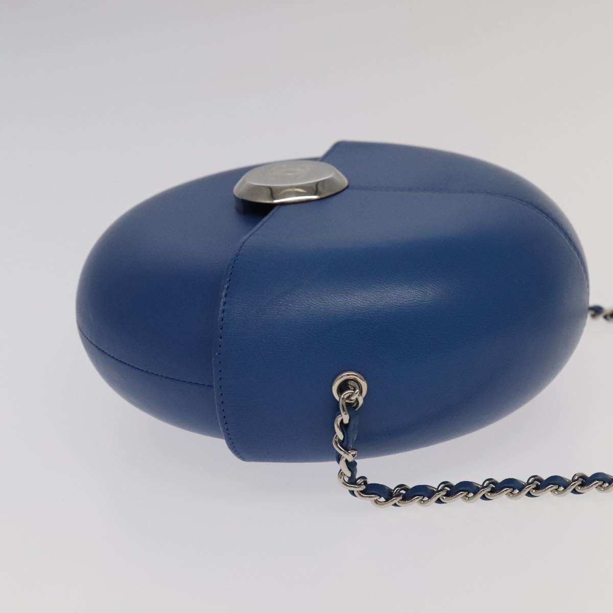CHANEL Chain Shoulder Bag Lamb Skin Blue CC bs19049A