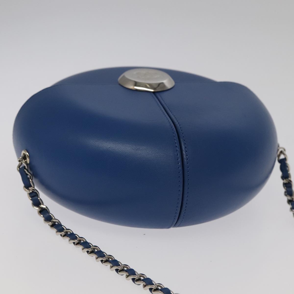 CHANEL Chain Shoulder Bag Lamb Skin Blue CC bs19049A