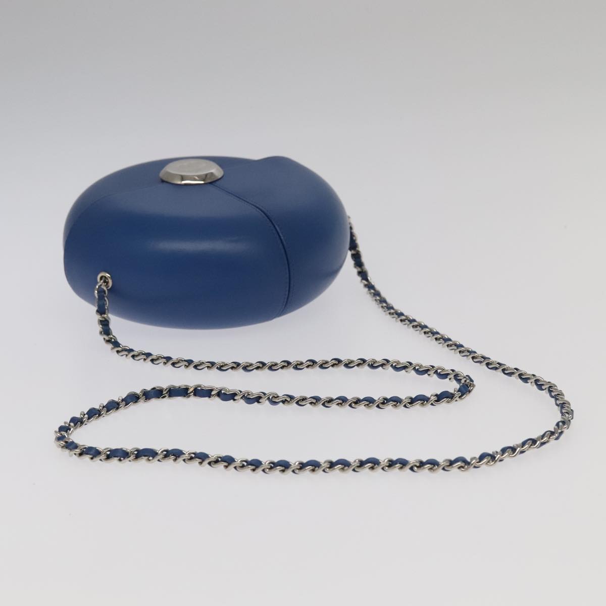 CHANEL Chain Shoulder Bag Lamb Skin Blue CC bs19049A