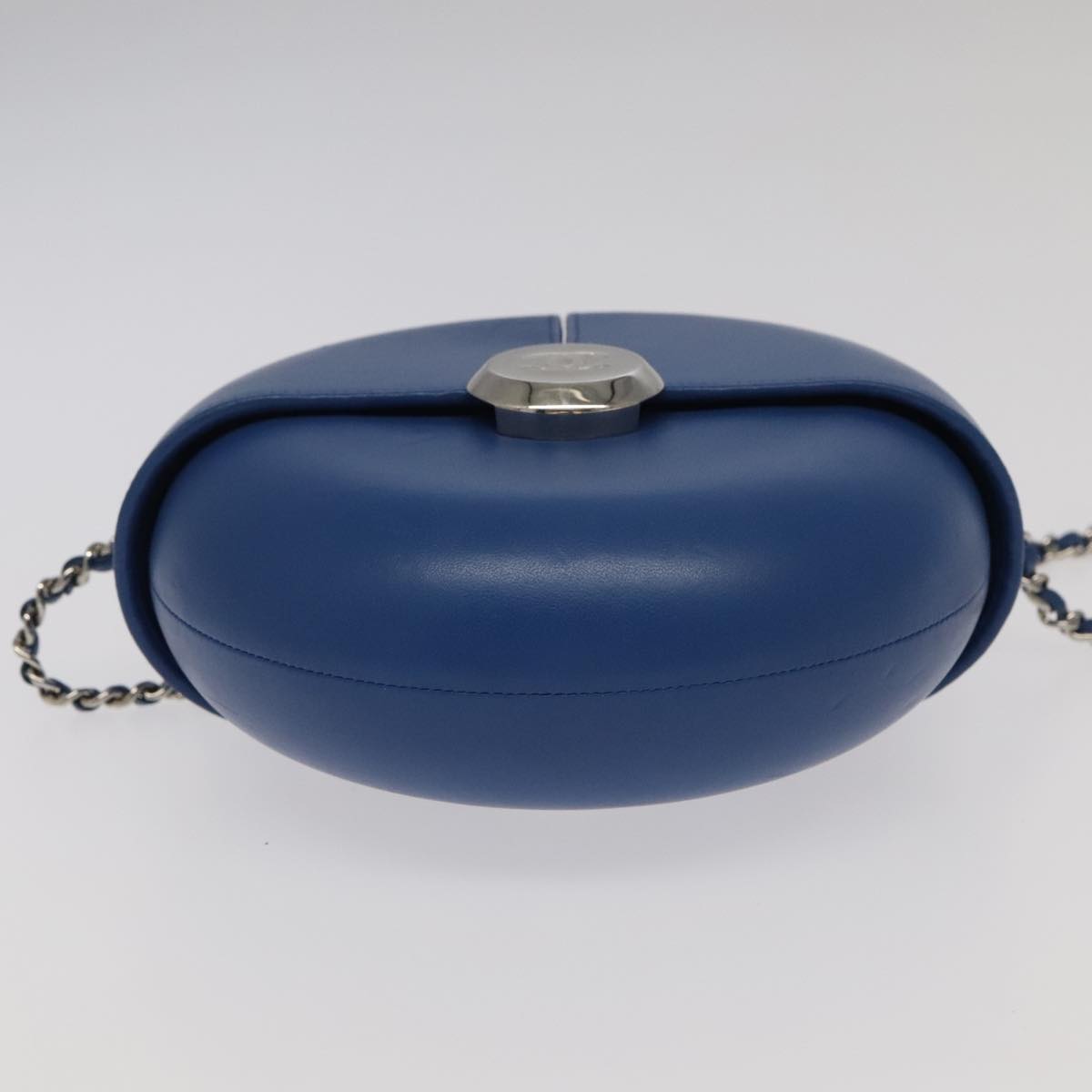 CHANEL Chain Shoulder Bag Lamb Skin Blue CC bs19049A