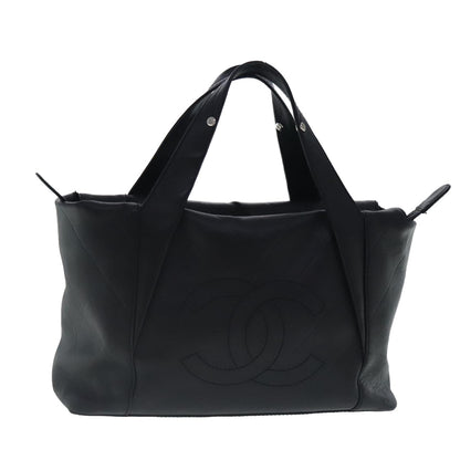 CHANEL V stitch Hand Bag Leather Black Silver CC bs19168