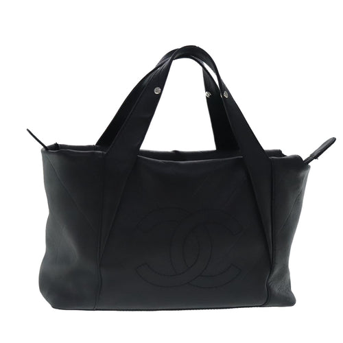 CHANEL V stitch Hand Bag Leather Black Silver CC bs19168