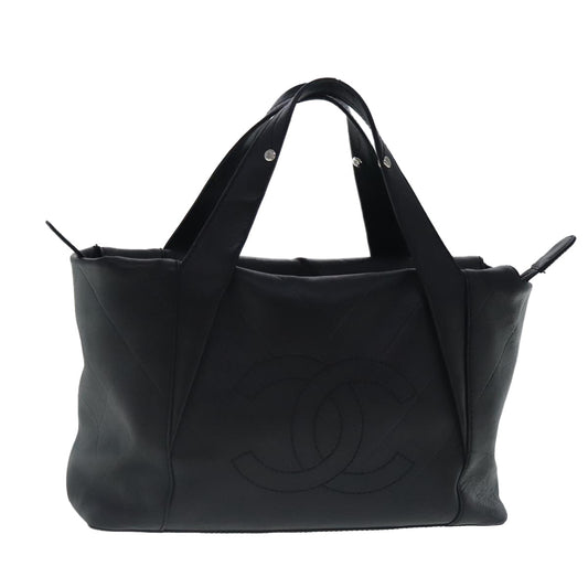 CHANEL V stitch Hand Bag Leather Black Silver CC bs19168