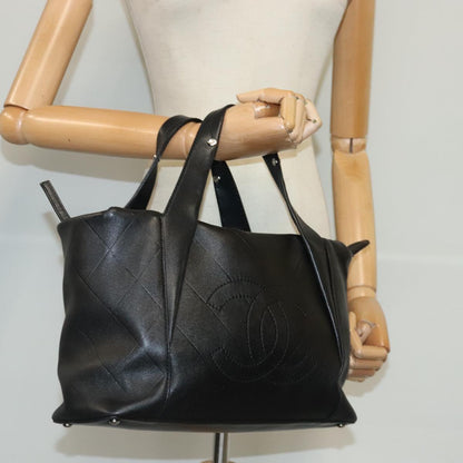 CHANEL V stitch Hand Bag Leather Black Silver CC bs19168