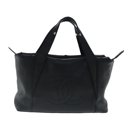 CHANEL V stitch Hand Bag Leather Black Silver CC bs19168