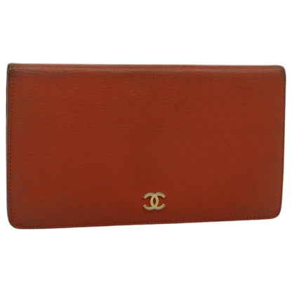 CHANEL Long Wallet Leather Orange Gold CC bs19169