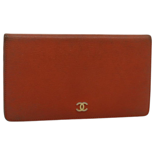 CHANEL Long Wallet Leather Orange Gold CC bs19169