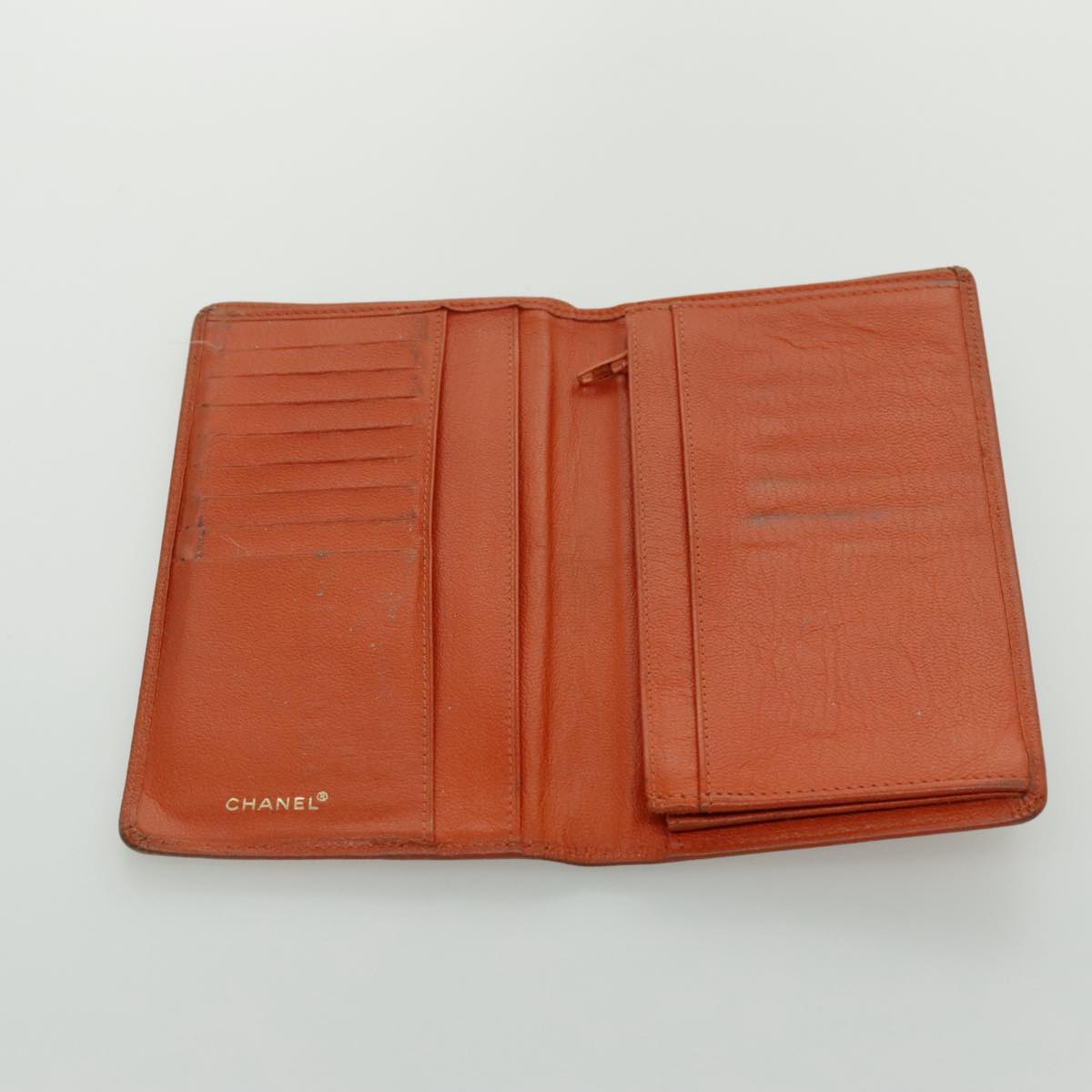 CHANEL Long Wallet Leather Orange Gold CC bs19169