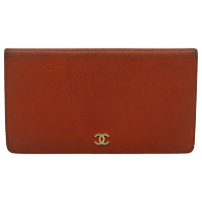 CHANEL Long Wallet Leather Orange Gold CC bs19169