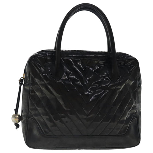 CHANEL V Stitch Hand Bag Patent leather Black Gold CC bs19212