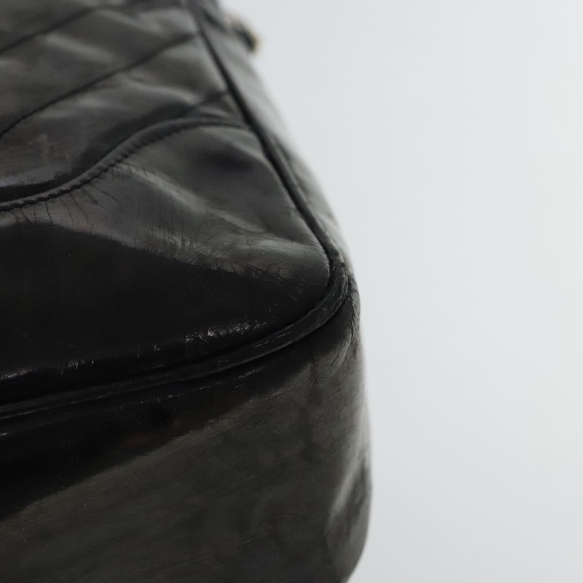 CHANEL V Stitch Hand Bag Patent leather Black Gold CC bs19212