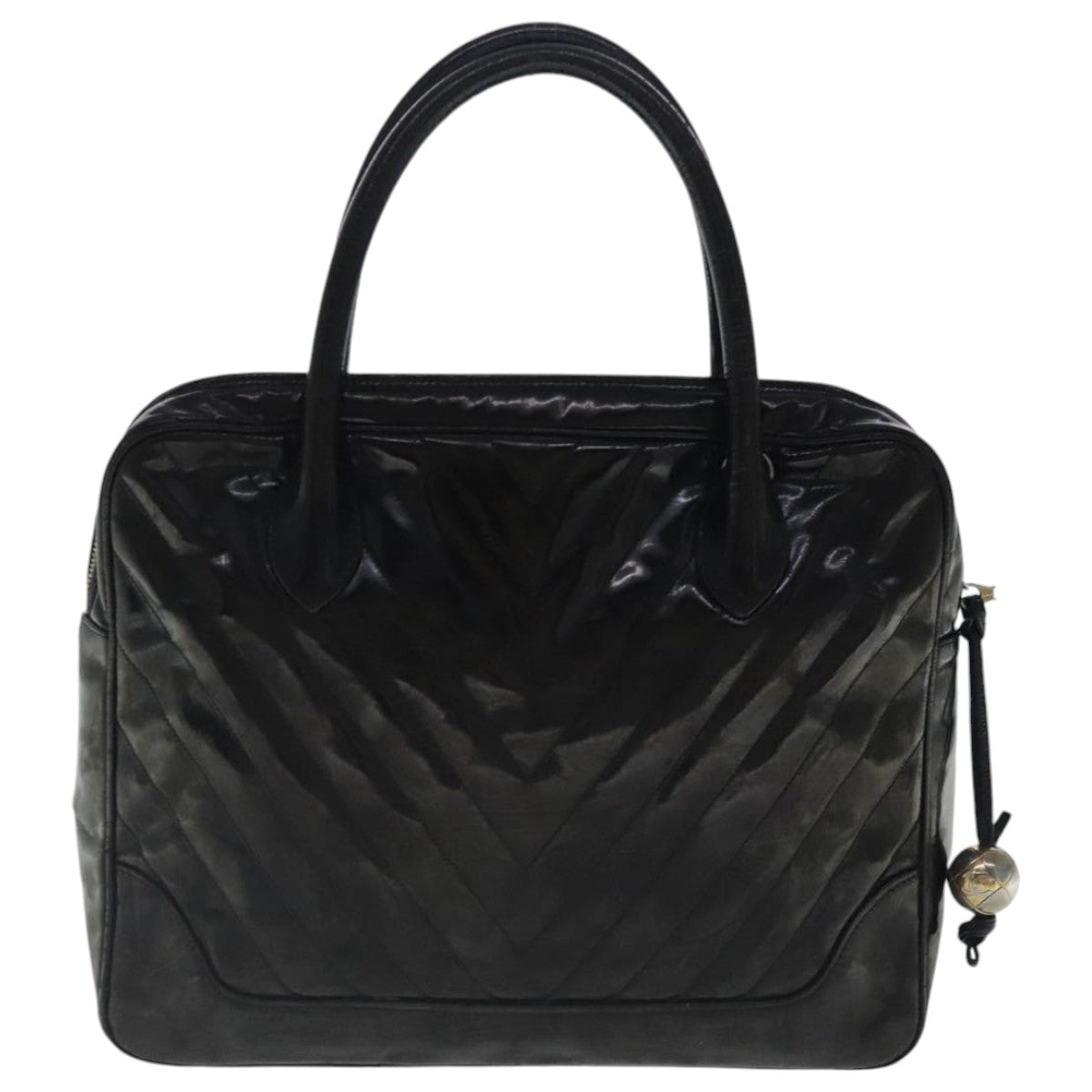 CHANEL V Stitch Hand Bag Patent leather Black Gold CC bs19212