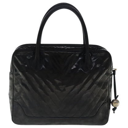 CHANEL V Stitch Hand Bag Patent leather Black Gold CC bs19212