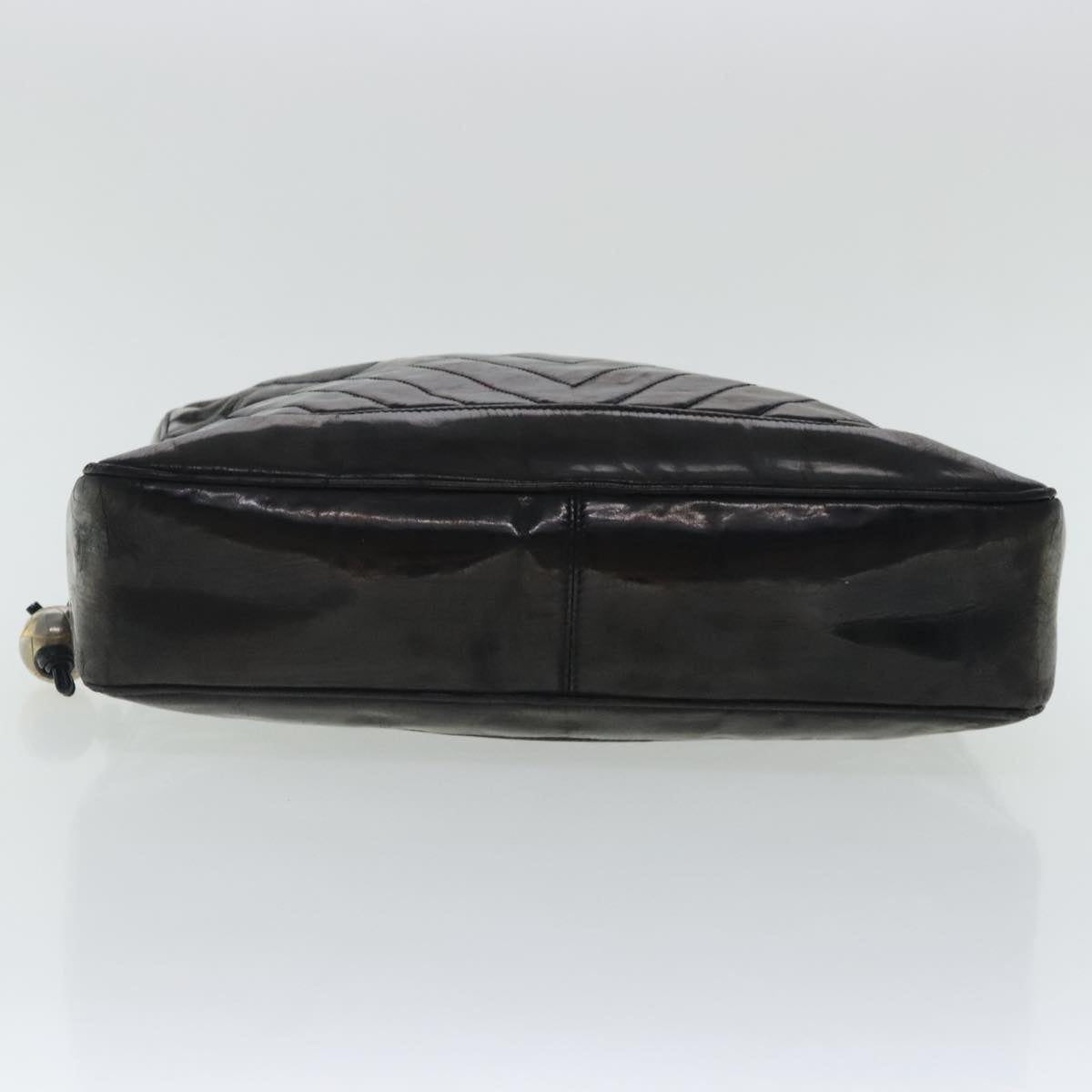 CHANEL V Stitch Hand Bag Patent leather Black Gold CC bs19212