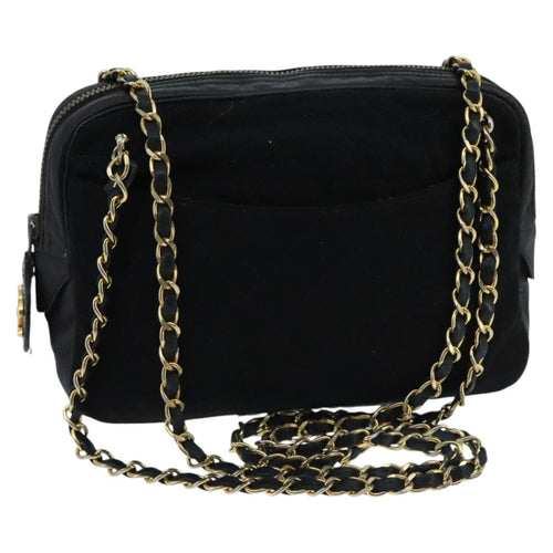 CHANEL Matelasse Chain Shoulder Bag Cotton Black Gold CC bs19253