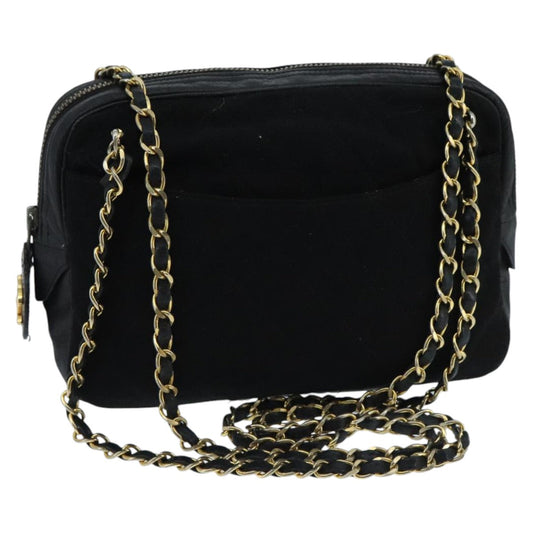 CHANEL Matelasse Chain Shoulder Bag Cotton Black Gold CC bs19253