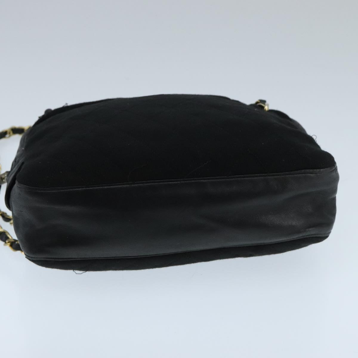 CHANEL Matelasse Chain Shoulder Bag Cotton Black Gold CC bs19253