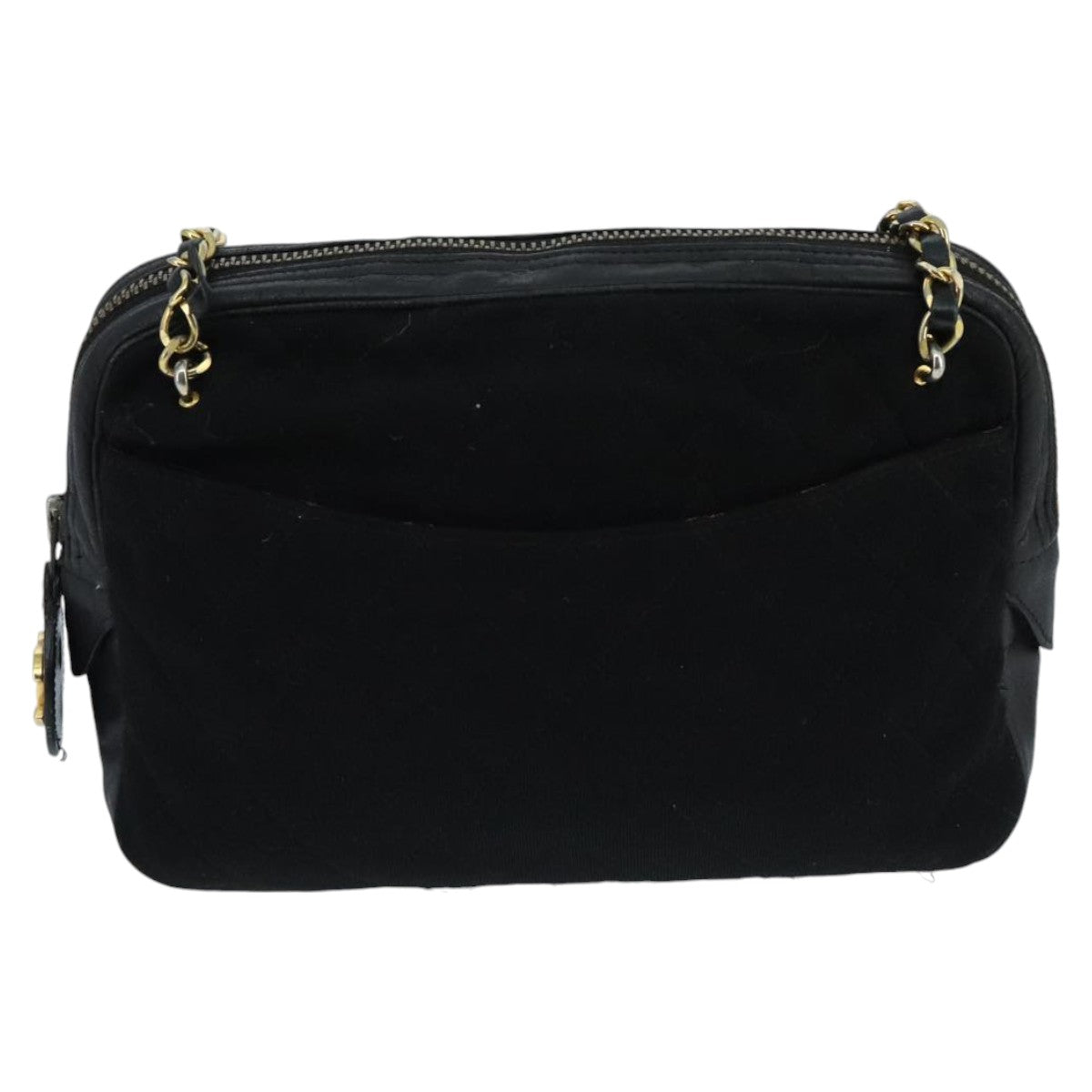 CHANEL Matelasse Chain Shoulder Bag Cotton Black Gold CC bs19253