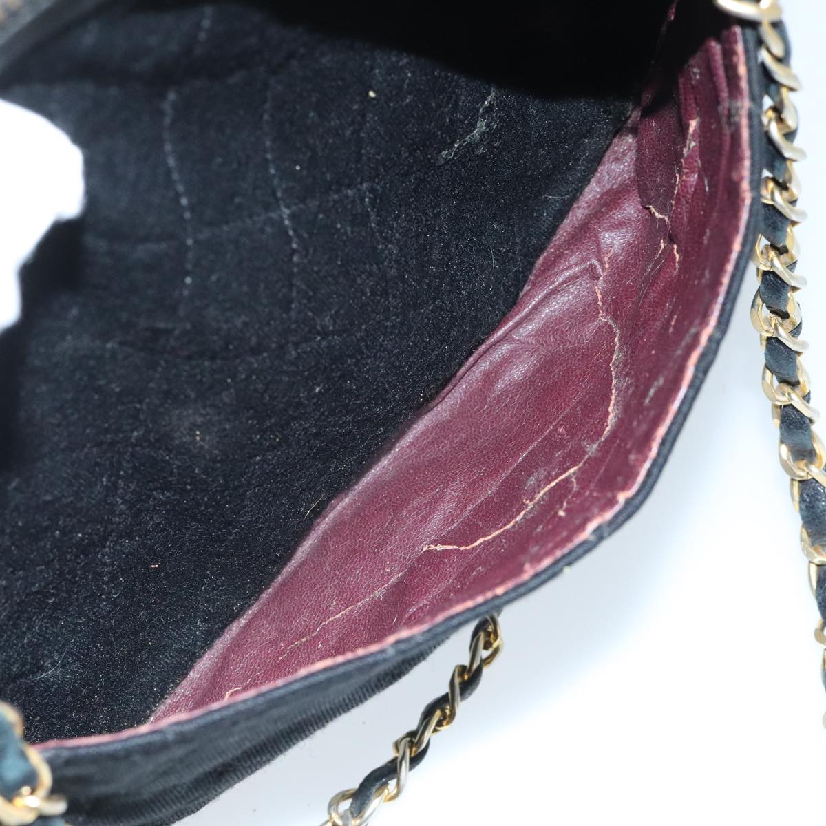 CHANEL Matelasse Chain Shoulder Bag Cotton Black Gold CC bs19253
