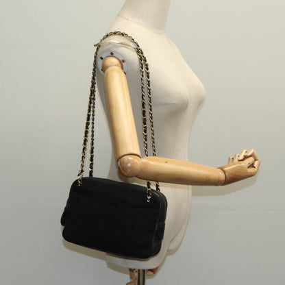 CHANEL Matelasse Chain Shoulder Bag Cotton Black Gold CC bs19253