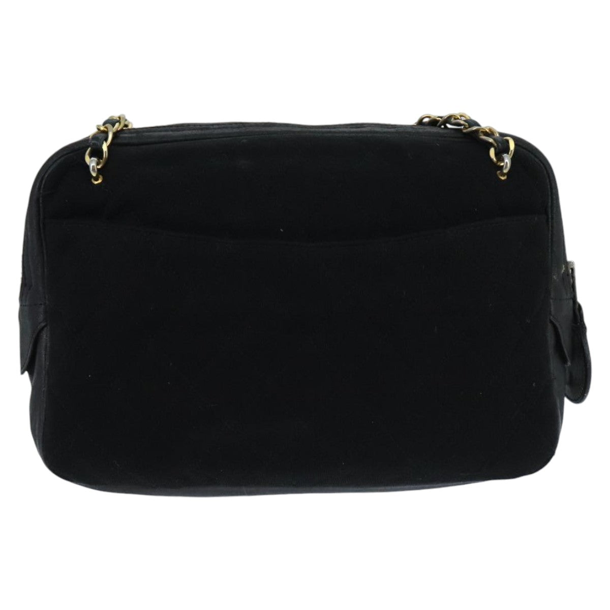 CHANEL Matelasse Chain Shoulder Bag Cotton Black Gold CC bs19253