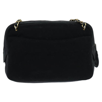 CHANEL Matelasse Chain Shoulder Bag Cotton Black Gold CC bs19253