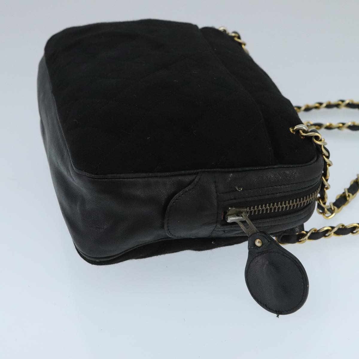 CHANEL Matelasse Chain Shoulder Bag Cotton Black Gold CC bs19253
