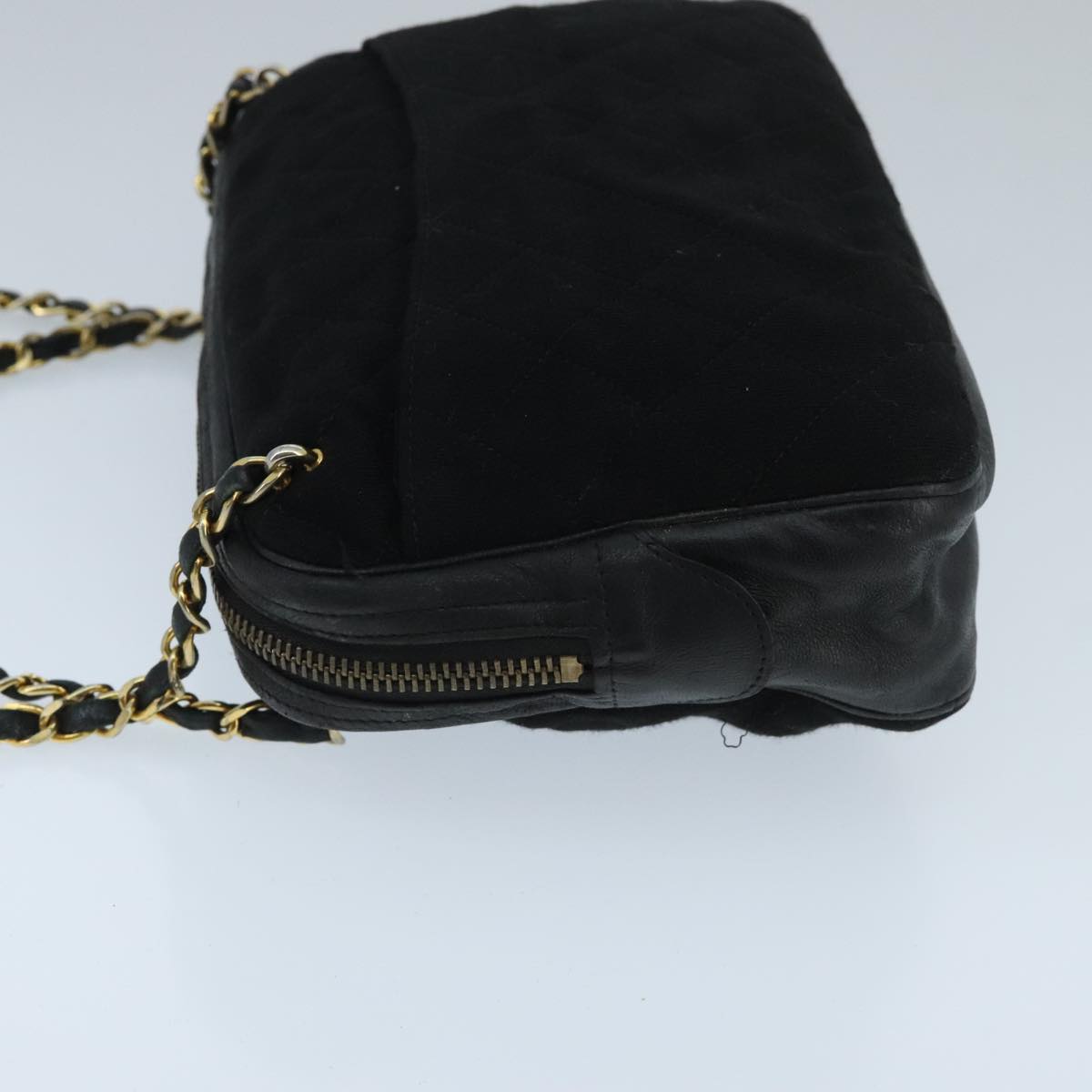 CHANEL Matelasse Chain Shoulder Bag Cotton Black Gold CC bs19253