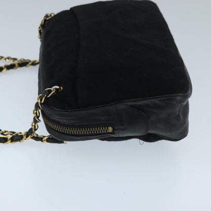 CHANEL Matelasse Chain Shoulder Bag Cotton Black Gold CC bs19253
