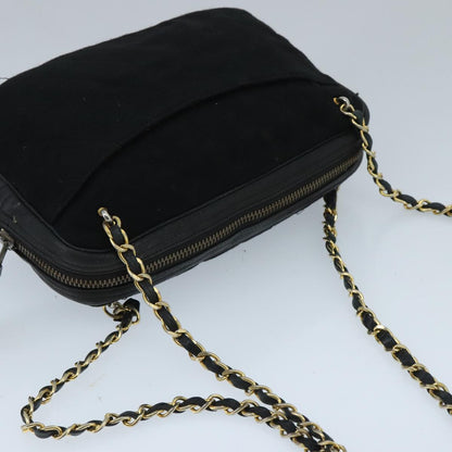 CHANEL Matelasse Chain Shoulder Bag Cotton Black Gold CC bs19253
