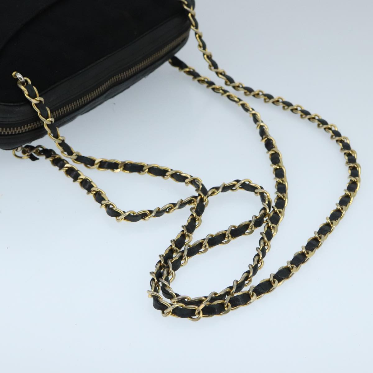 CHANEL Matelasse Chain Shoulder Bag Cotton Black Gold CC bs19253