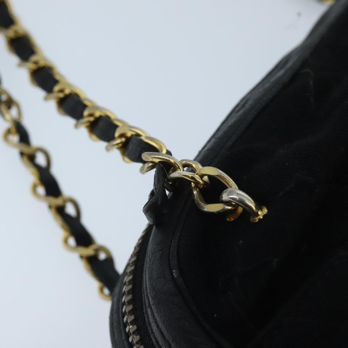 CHANEL Matelasse Chain Shoulder Bag Cotton Black Gold CC bs19253