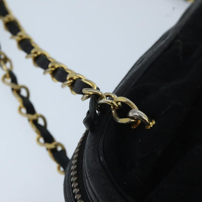 CHANEL Matelasse Chain Shoulder Bag Cotton Black Gold CC bs19253