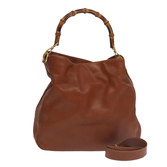 GUCCI Bamboo Hand Bag Leather 2way Brown Gold 001 1781 1577  bs19269