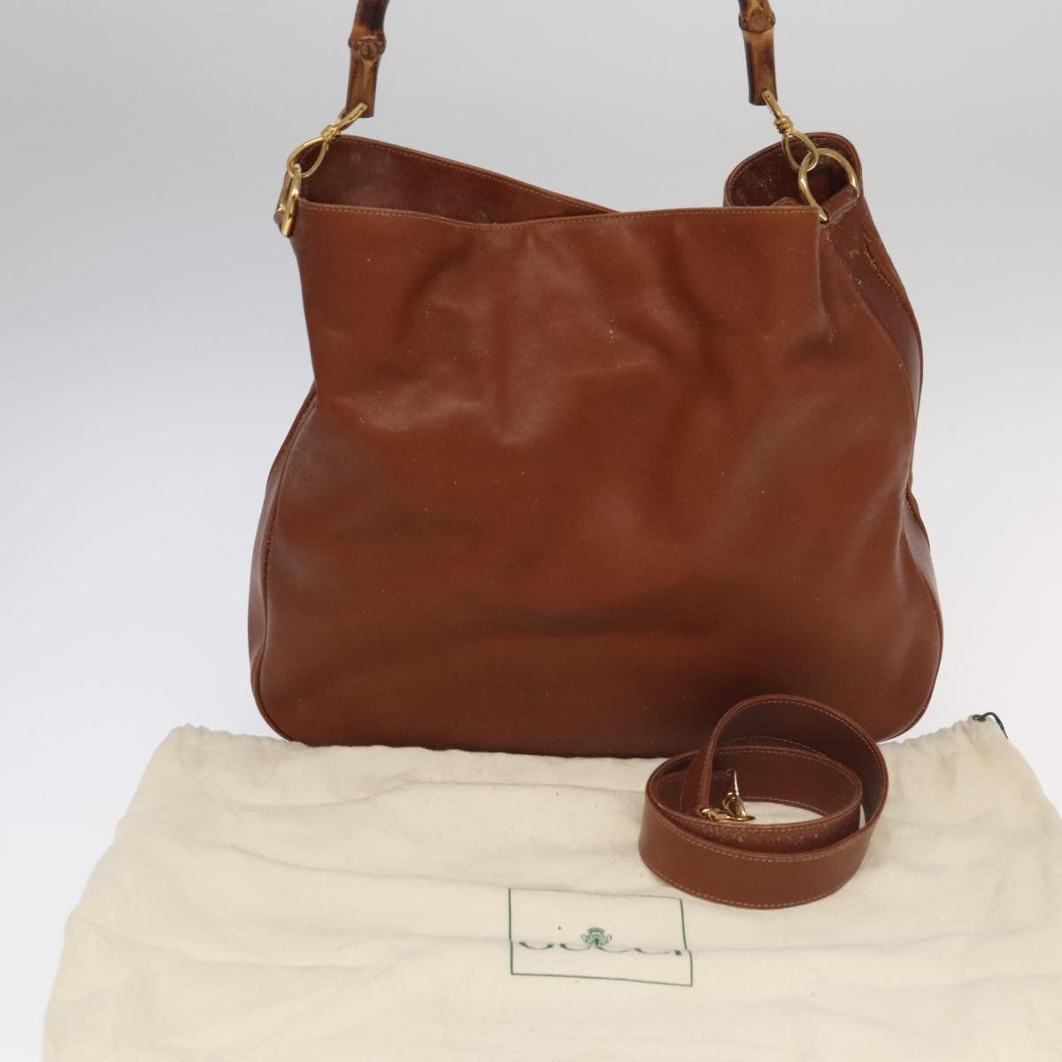 GUCCI Bamboo Hand Bag Leather 2way Brown Gold 001 1781 1577  bs19269