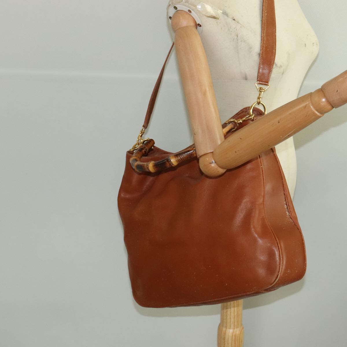 GUCCI Bamboo Hand Bag Leather 2way Brown Gold 001 1781 1577  bs19269