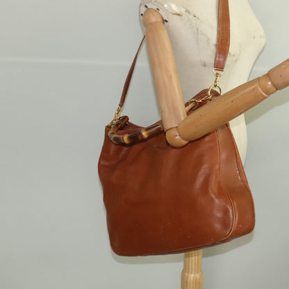 GUCCI Bamboo Hand Bag Leather 2way Brown Gold 001 1781 1577  bs19269